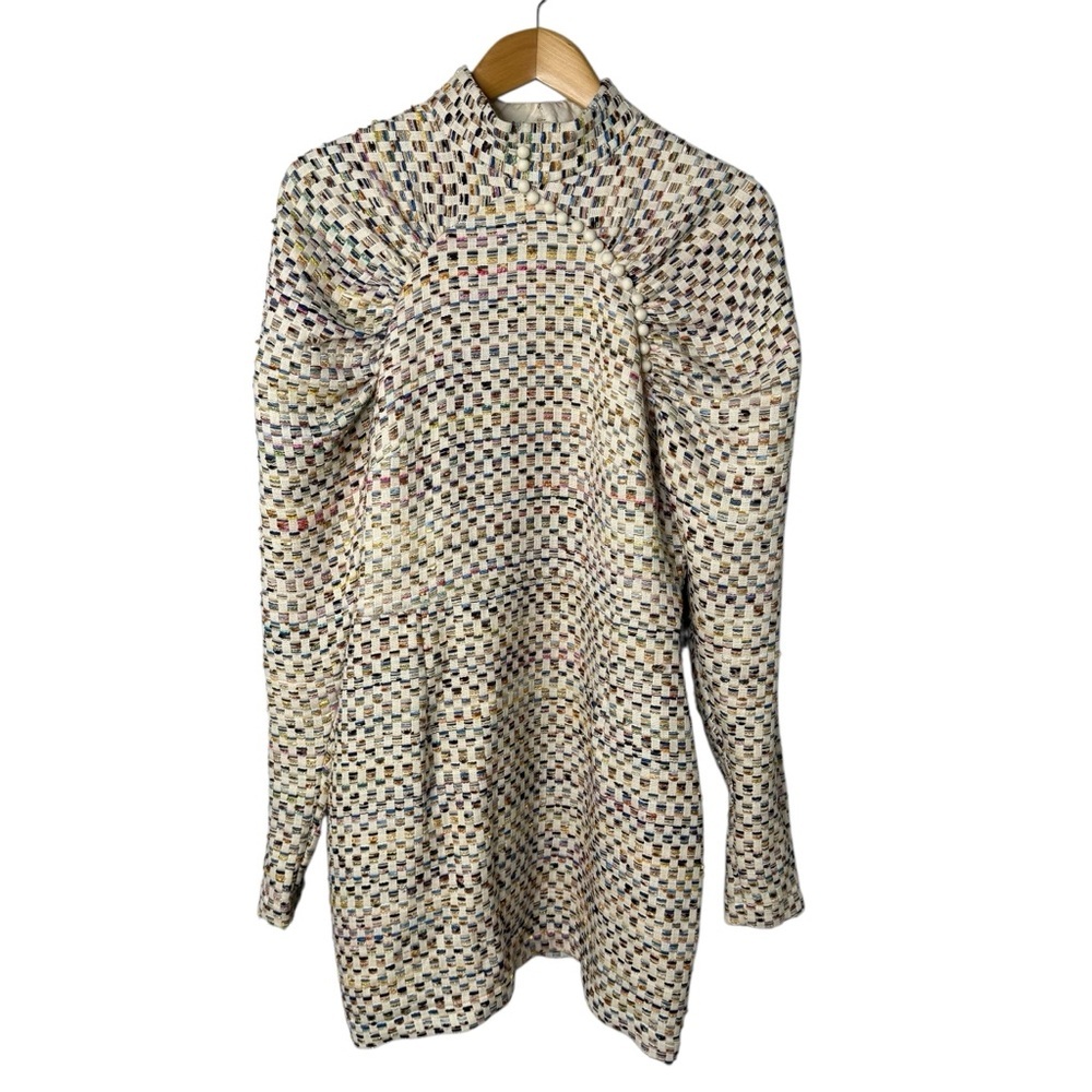 Rotate Birger Christensen Kim Multicolor Grid Mini Puff Sleeve Sheath Dress - Picture 4 of 14
